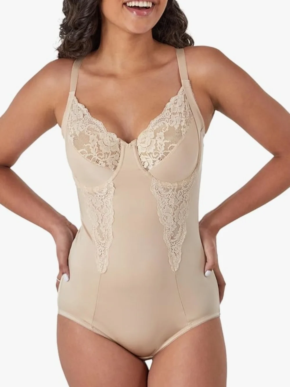 Maidenform Ultra Firm Lace-Trim Shaping Bodysuit - Beige 36D